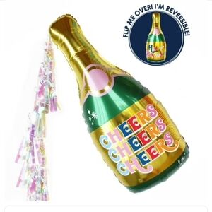 Reversible Bday champagne bottle balloon with tassels party supplies 2 Pack 3 Ft